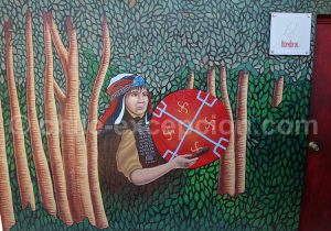 2-42 Peinture murale d'un mapuche dans le quartier de Bellavista à Santiago