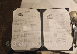 Carte du restaurant La Calma fruit de mer et poisson à Santiago