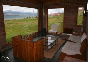 Vue sur l'extérieur depuis l'hôtel Altiplanico, Puerto Natales, Patagonie, Chili